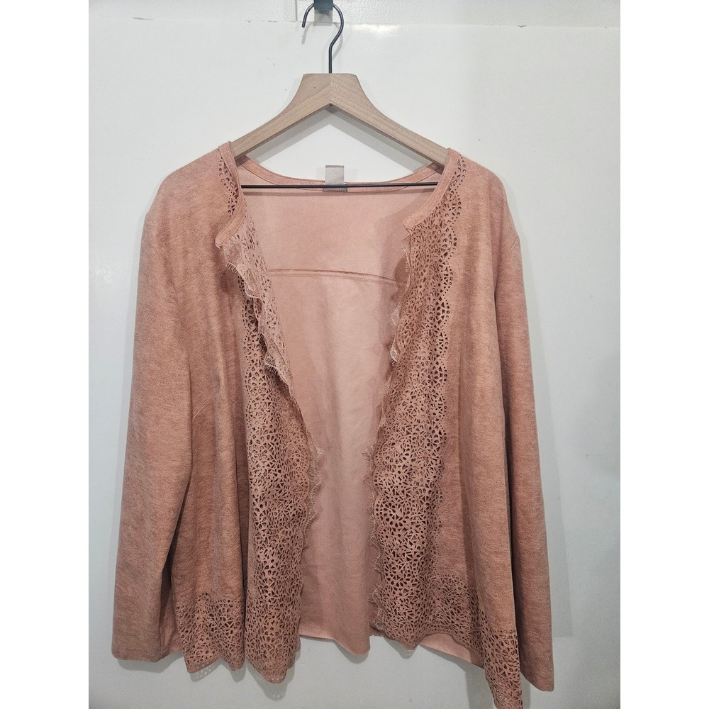 Chico's Size 4 XXL Blush Faux Suede Laser Cut Jacket Boho Western Open Front